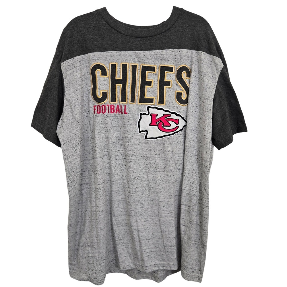 Majestic Kansas City Chiefs T-Shirt Men 2XL Gray Sewn Appliqué Stitch Jersey Tee